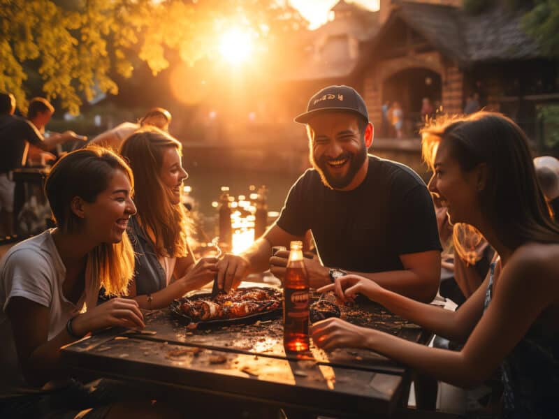 freunde-trinken-bei-einem-food-festival-in-europa-deutsches-dorf freunde-trinken-bei-einem-food-festival-in-europa-deutsches-dorf